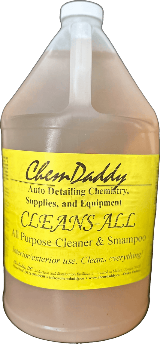ChemDaddy's Cleans-All - Professional strength cleaner and shampoo, effective for various surfaces. Best for Car Wash and Auto detailers.
